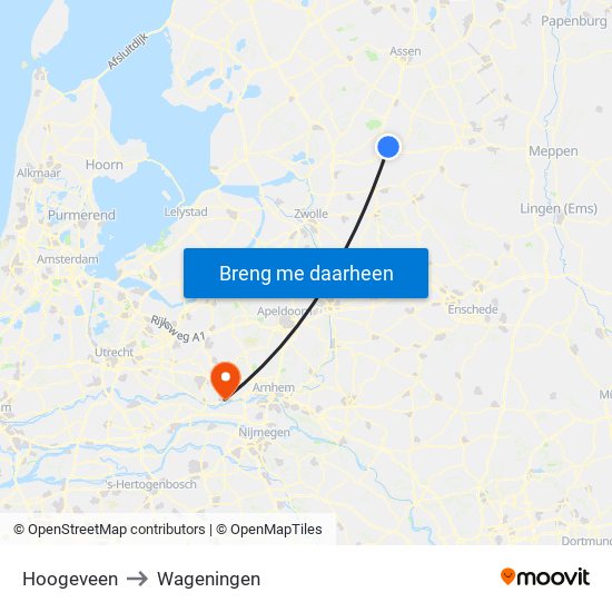 Hoogeveen to Wageningen map