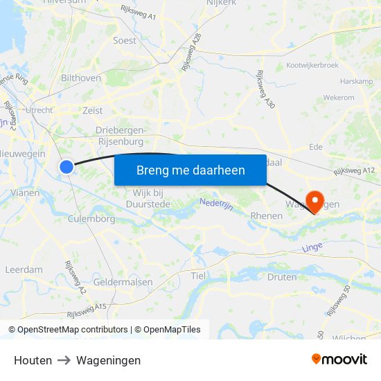 Houten to Wageningen map