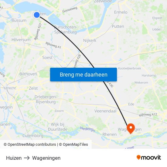 Huizen to Wageningen map