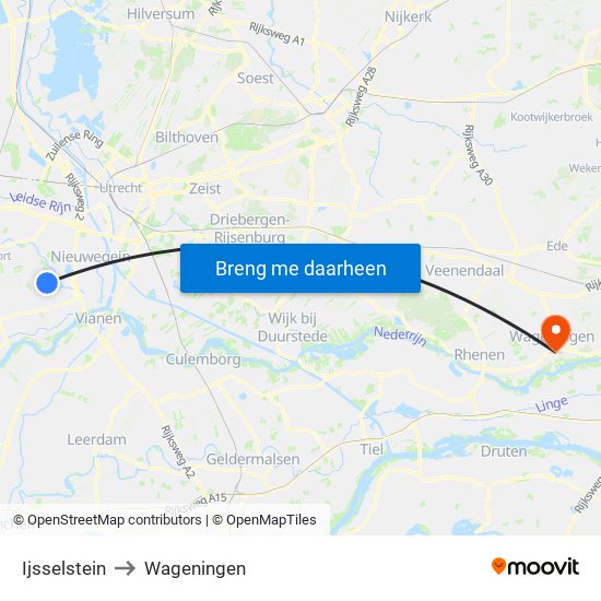 Ijsselstein to Wageningen map
