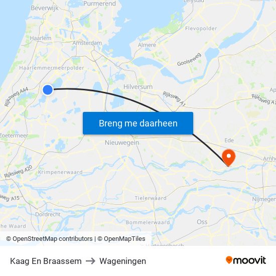 Kaag En Braassem to Wageningen map