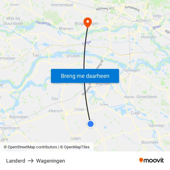 Landerd to Wageningen map