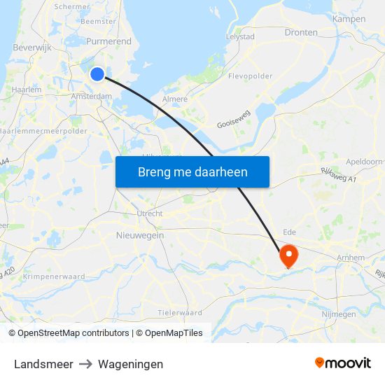 Landsmeer to Wageningen map