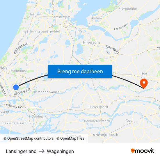 Lansingerland to Wageningen map