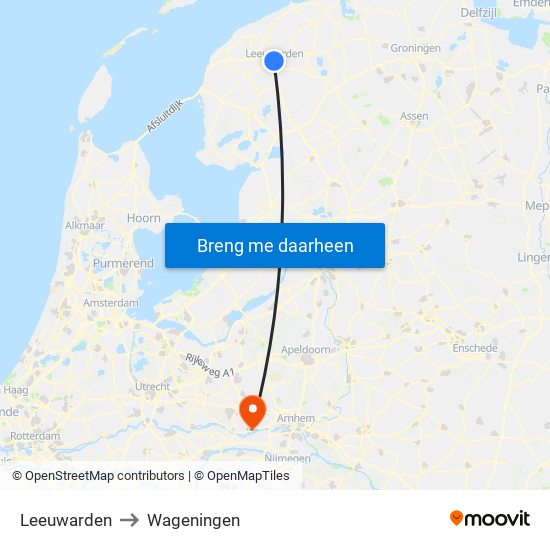 Leeuwarden to Wageningen map
