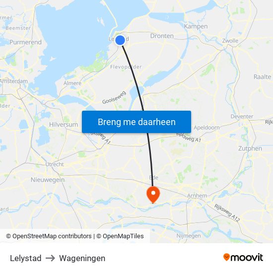 Lelystad to Wageningen map