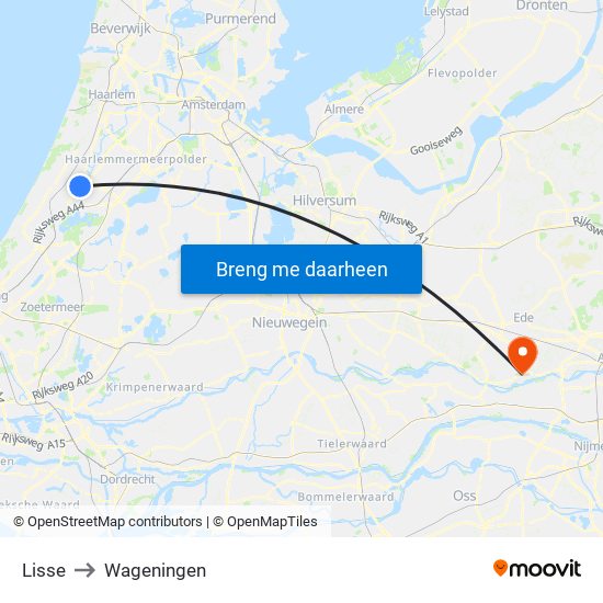 Lisse to Wageningen map