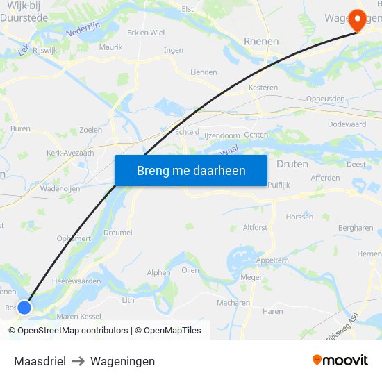 Maasdriel to Wageningen map