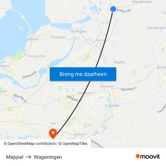 Meppel to Wageningen map