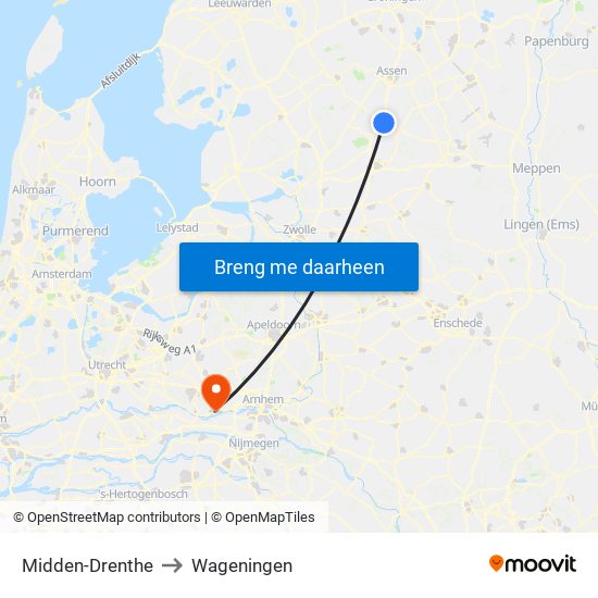 Midden-Drenthe to Wageningen map