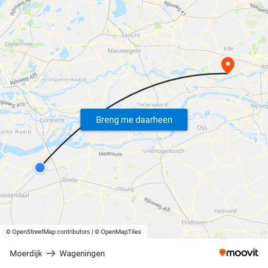 Moerdijk to Wageningen map