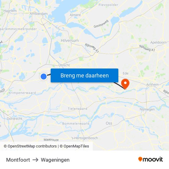Montfoort to Wageningen map