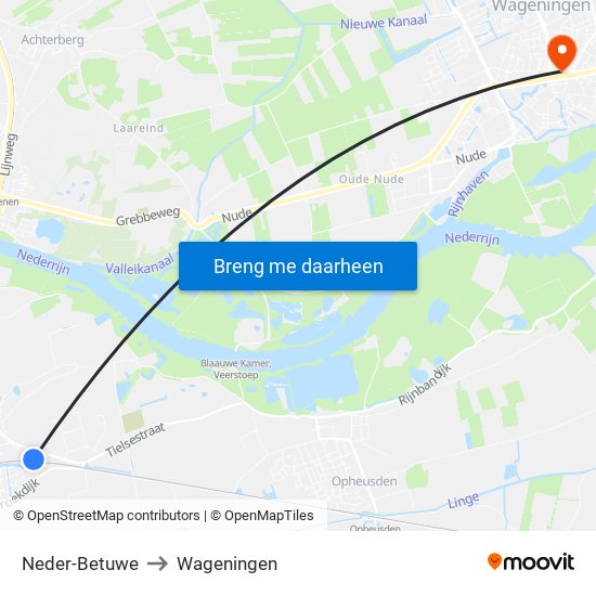 Neder-Betuwe to Wageningen map