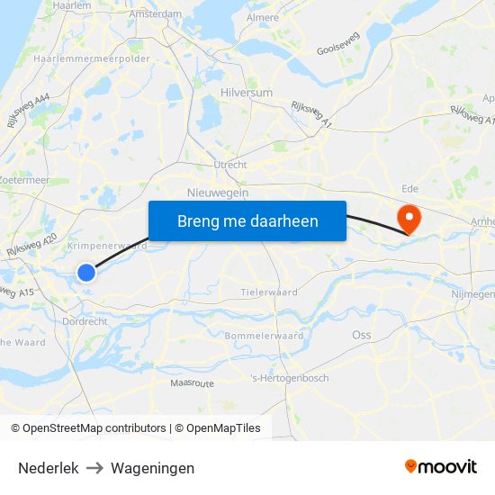 Nederlek to Wageningen map