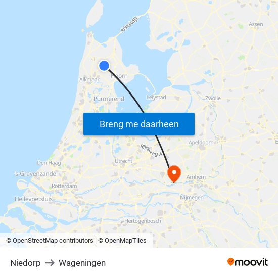 Niedorp to Wageningen map