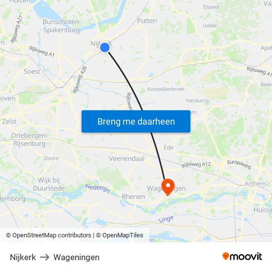 Nijkerk to Wageningen map