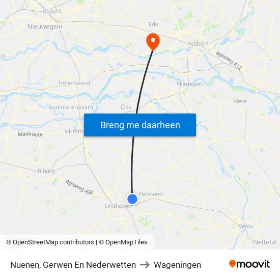 Nuenen, Gerwen En Nederwetten to Wageningen map