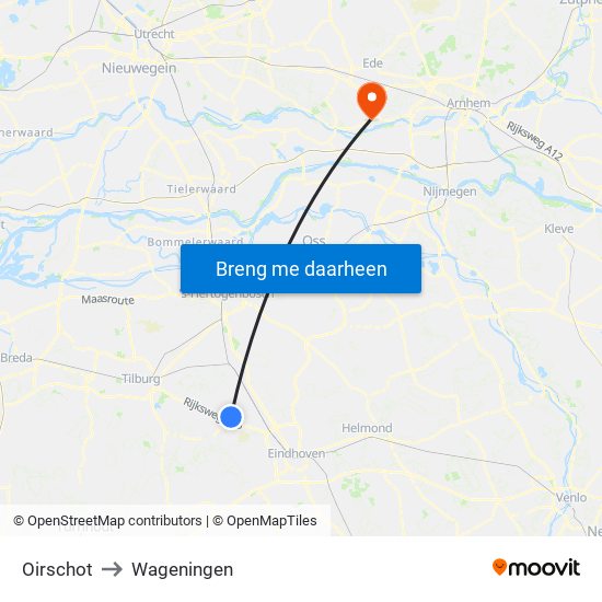 Oirschot to Wageningen map