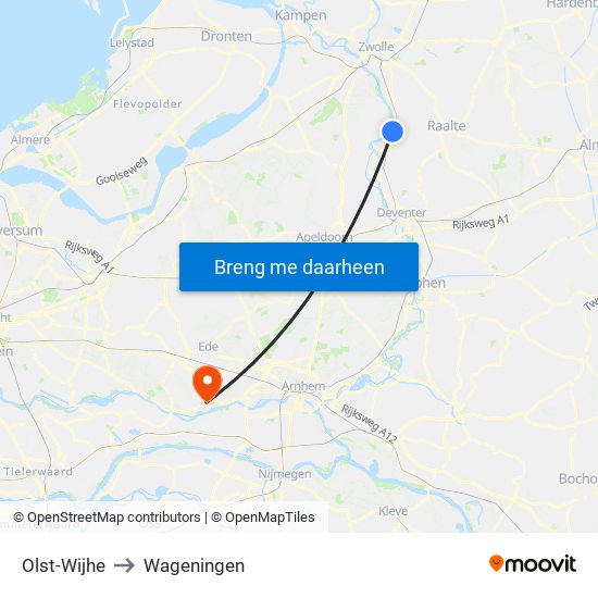 Olst-Wijhe to Wageningen map