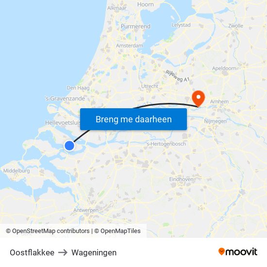 Oostflakkee to Wageningen map