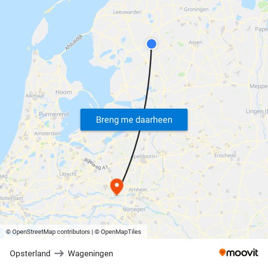Opsterland to Wageningen map