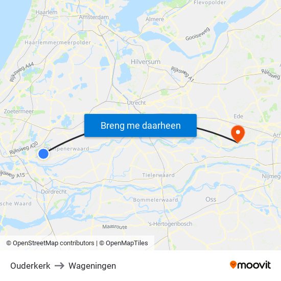 Ouderkerk to Wageningen map