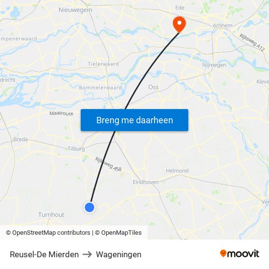 Reusel-De Mierden to Wageningen map