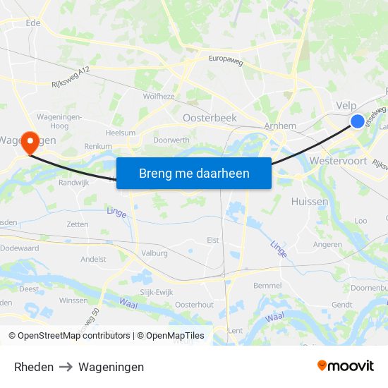 Rheden to Wageningen map