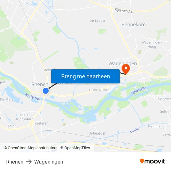 Rhenen to Wageningen map