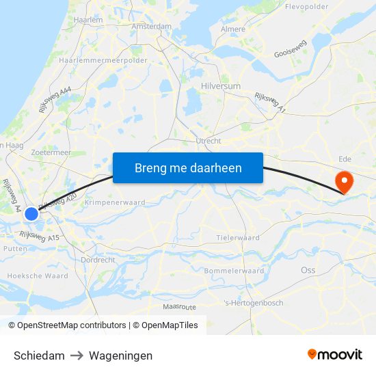 Schiedam to Wageningen map