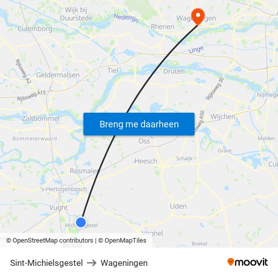 Sint-Michielsgestel to Wageningen map