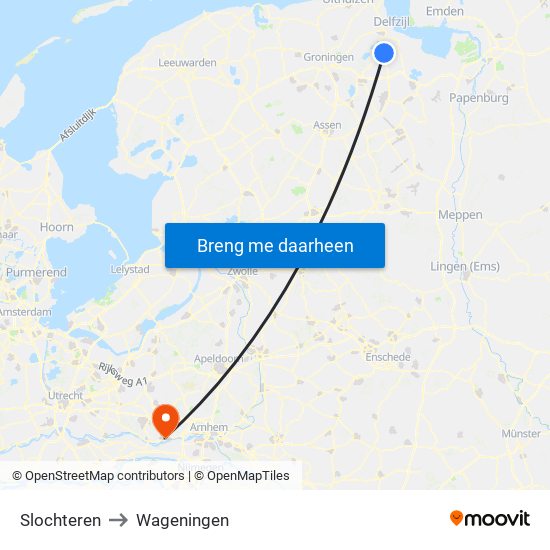 Slochteren to Wageningen map
