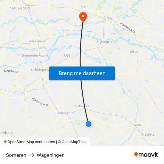 Someren to Wageningen map