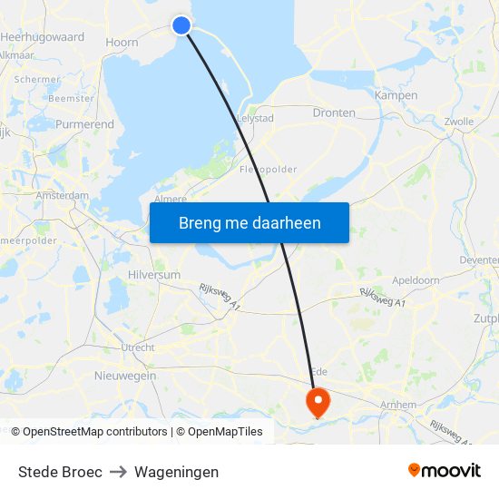 Stede Broec to Wageningen map