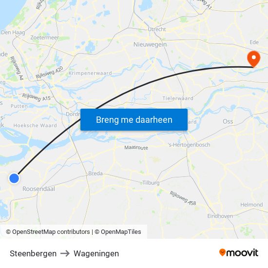 Steenbergen to Wageningen map
