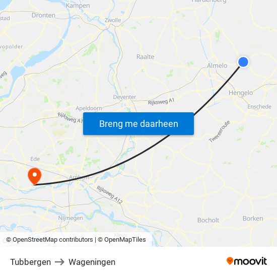 Tubbergen to Wageningen map