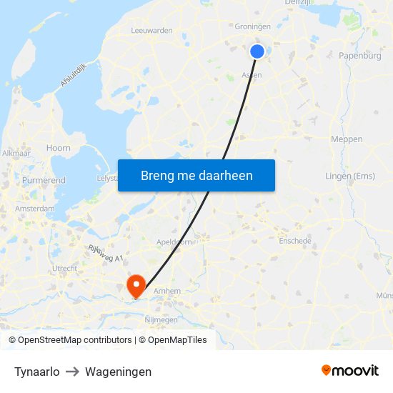 Tynaarlo to Wageningen map