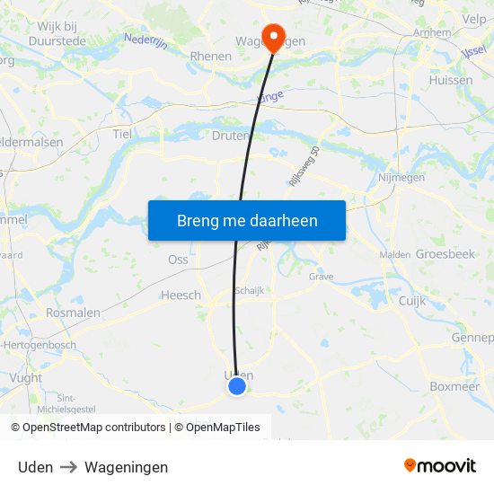 Uden to Wageningen map