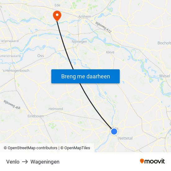 Venlo to Wageningen map