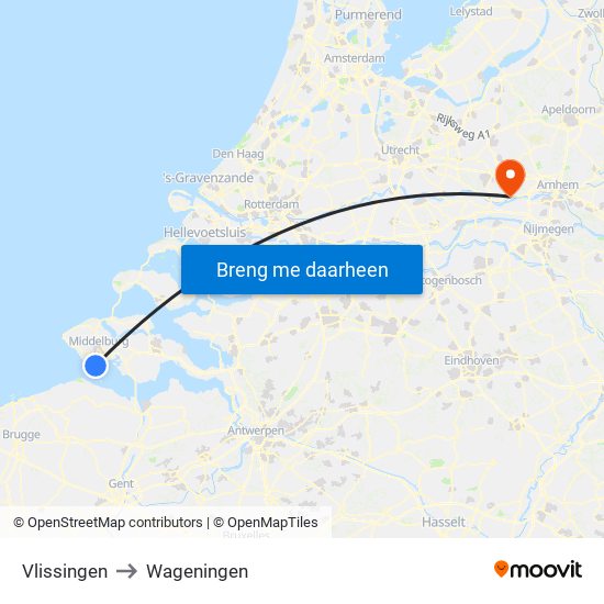 Vlissingen to Wageningen map