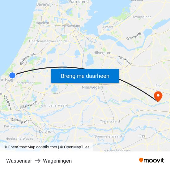 Wassenaar to Wageningen map