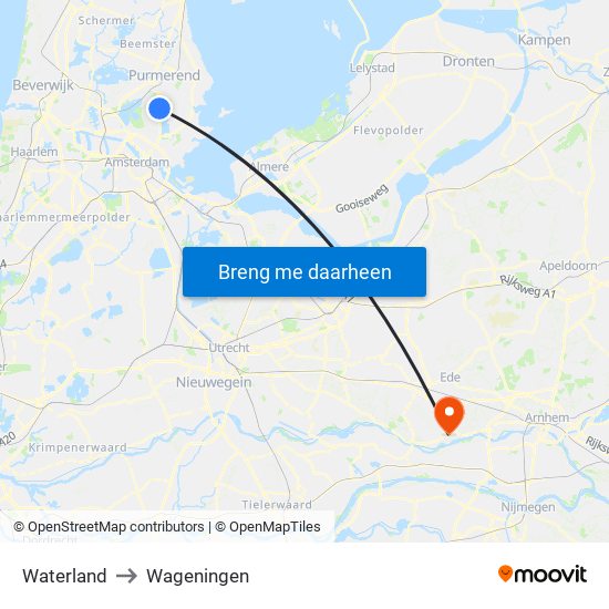 Waterland to Wageningen map
