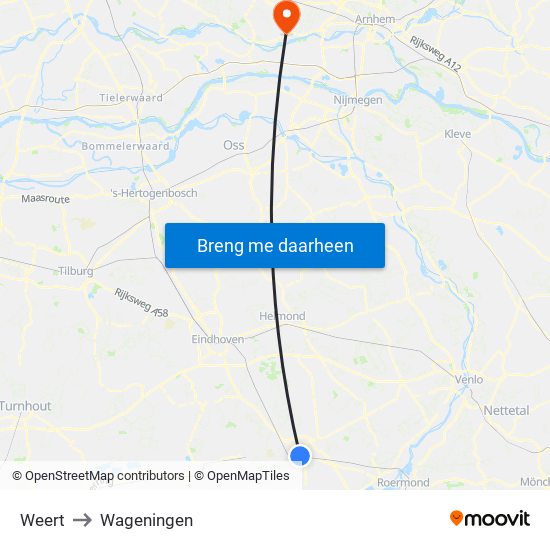 Weert to Wageningen map