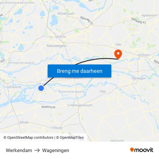 Werkendam to Wageningen map