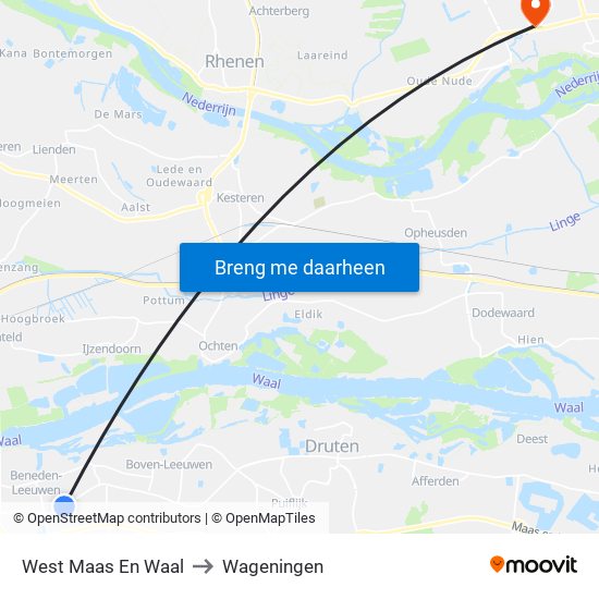 West Maas En Waal to Wageningen map