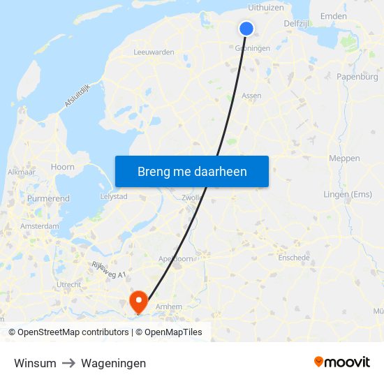 Winsum to Wageningen map