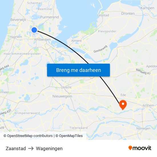 Zaanstad to Wageningen map