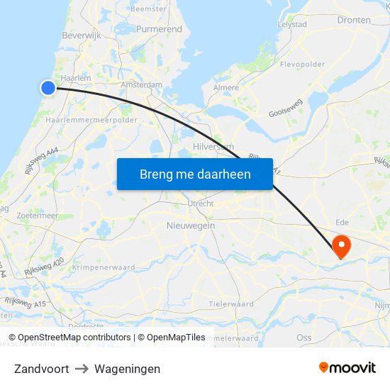 Zandvoort to Wageningen map