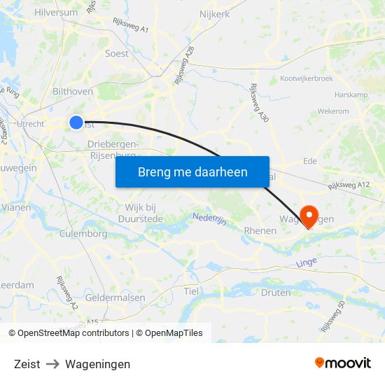 Zeist to Wageningen map
