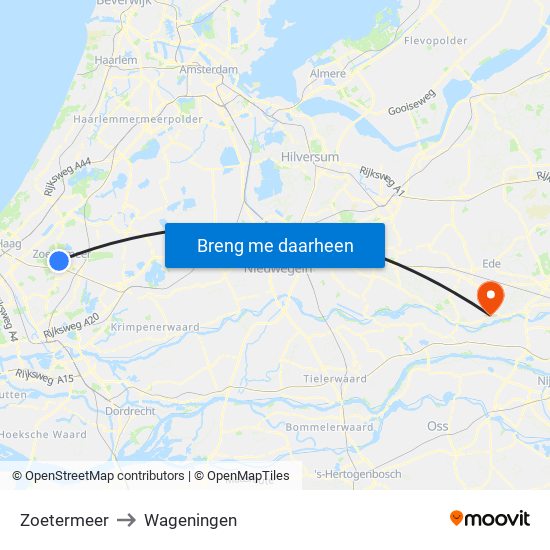 Zoetermeer to Wageningen map